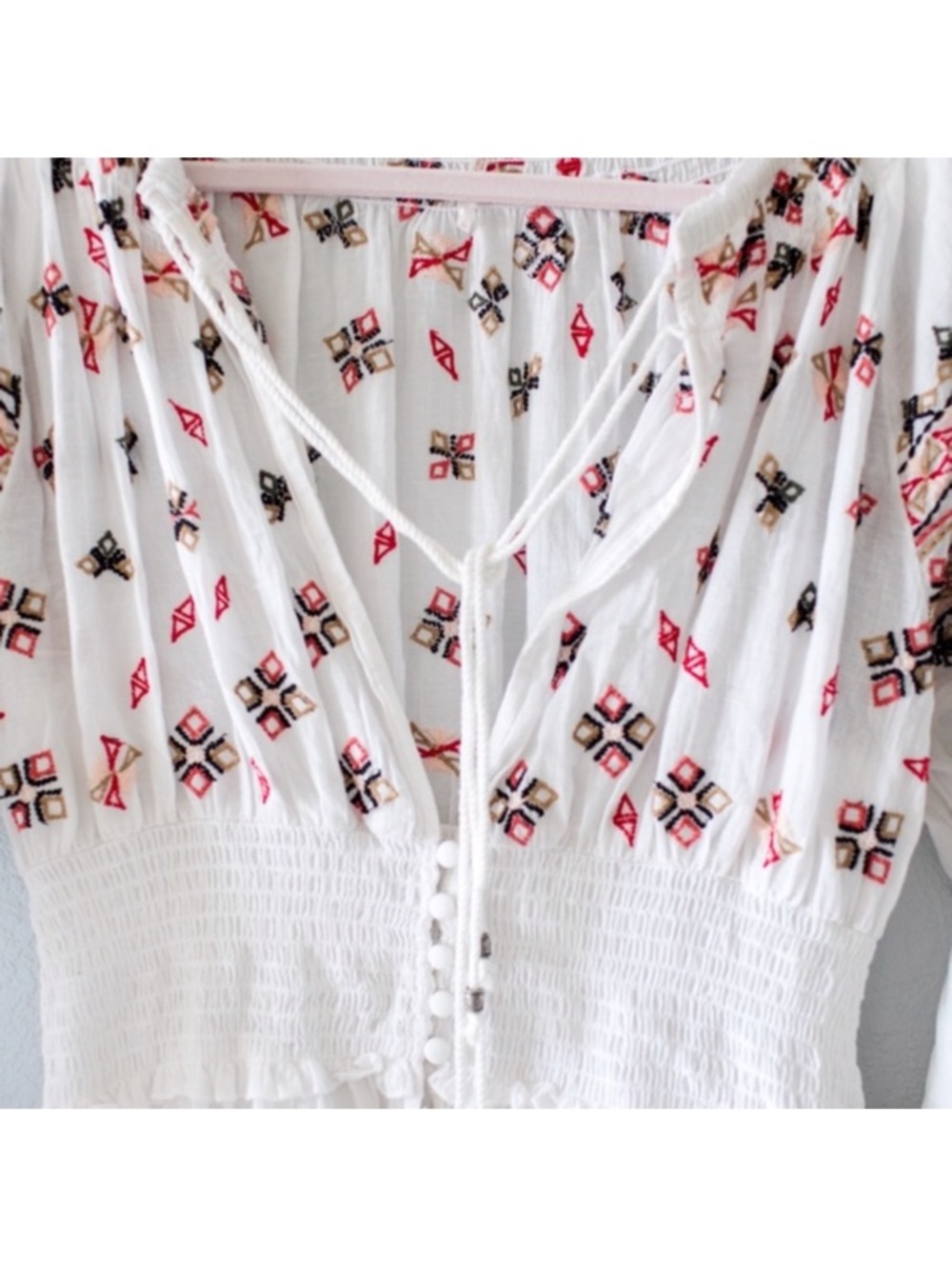 Free People White Boho Embroidered Maxi Dress with Pink and Black Accents - Picture 9 of 16